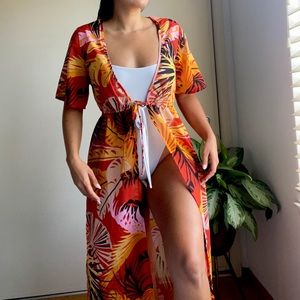 Tropical print sheer cover up